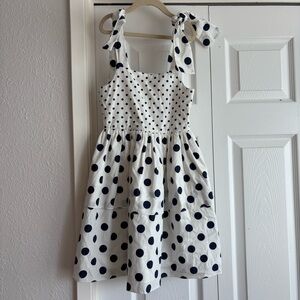 Oscar deLa Renta girls white dress with polka dots.
